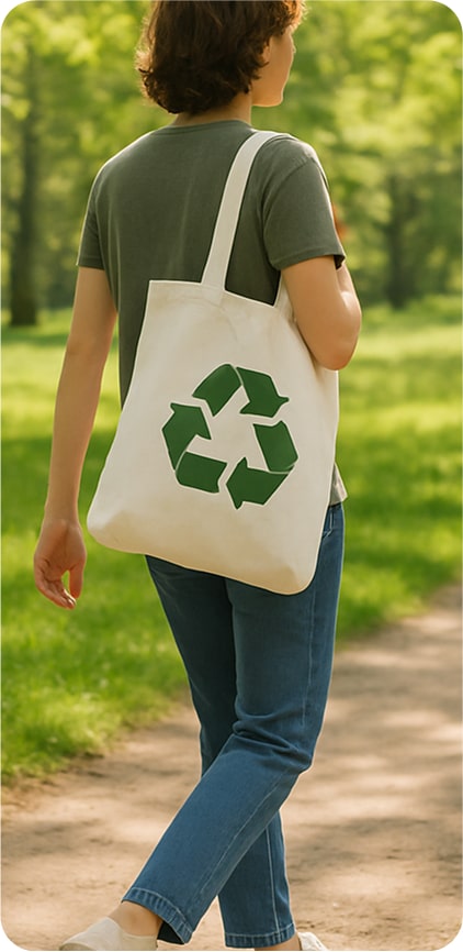 An eco-friendly tote bag on their shoulder